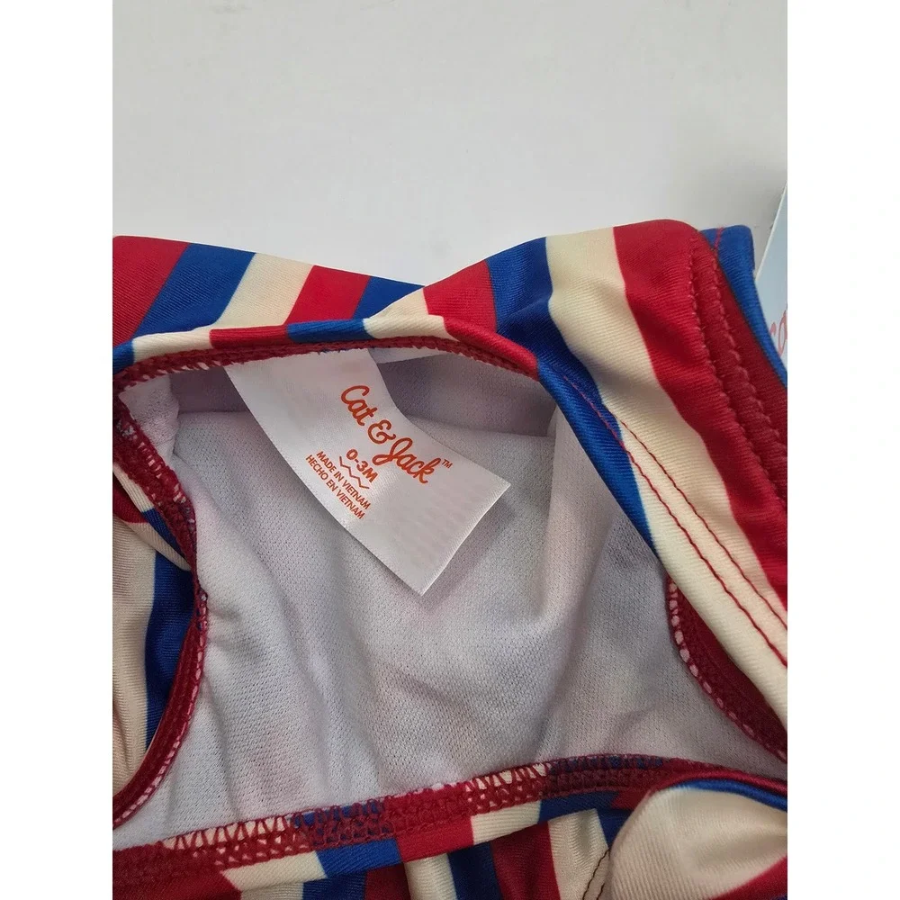 Cat & Jack Girls One Piece Swimsuit Red White Blue Striped UPF 50+ NWT 0-3M